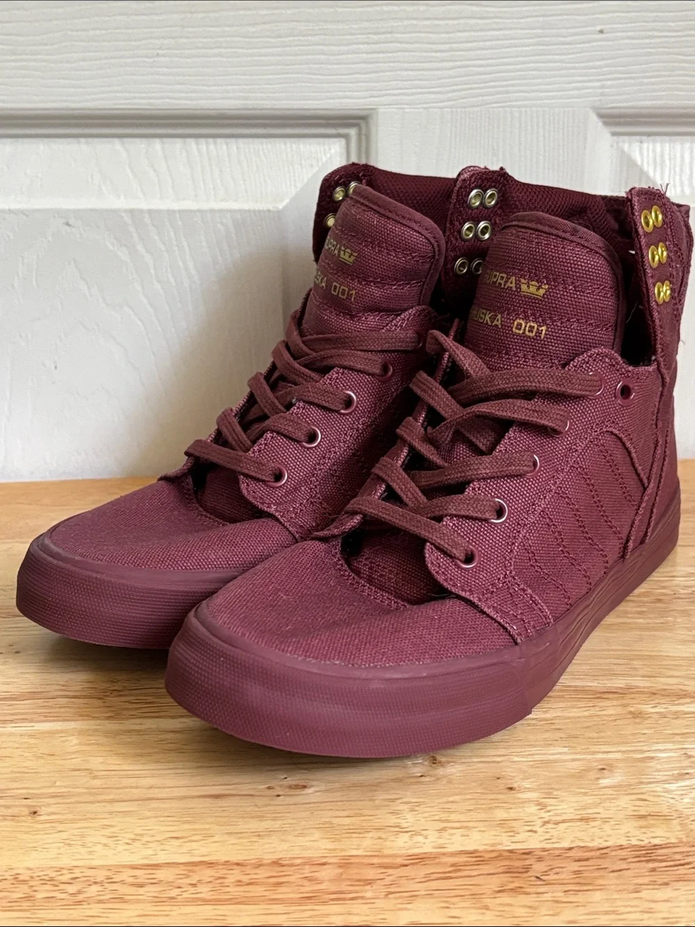 SUPRA Skytop size 6.5 Burgundy High-Top Canvas Sneakers Muska 001 Gold Hardware